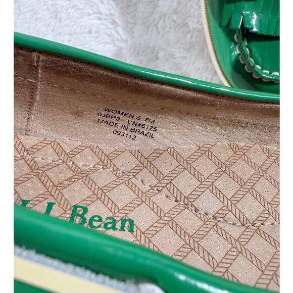 L.L. Bean Patent Leather Moc/Boat-Style Flats Rare Green Made in Brazil Size 8M - Picture 6 of 6